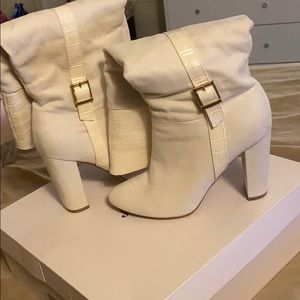 Cream Heeled Gold Detail Boots